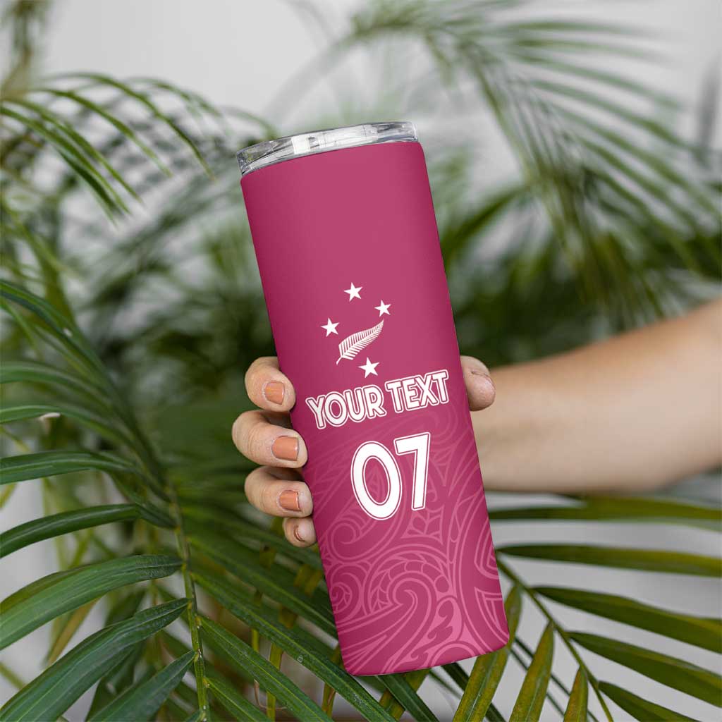 Personalised New Zealand Rugby Skinny Tumbler Aotearoa Champions - Pink Version LT7 - Polynesian Pride