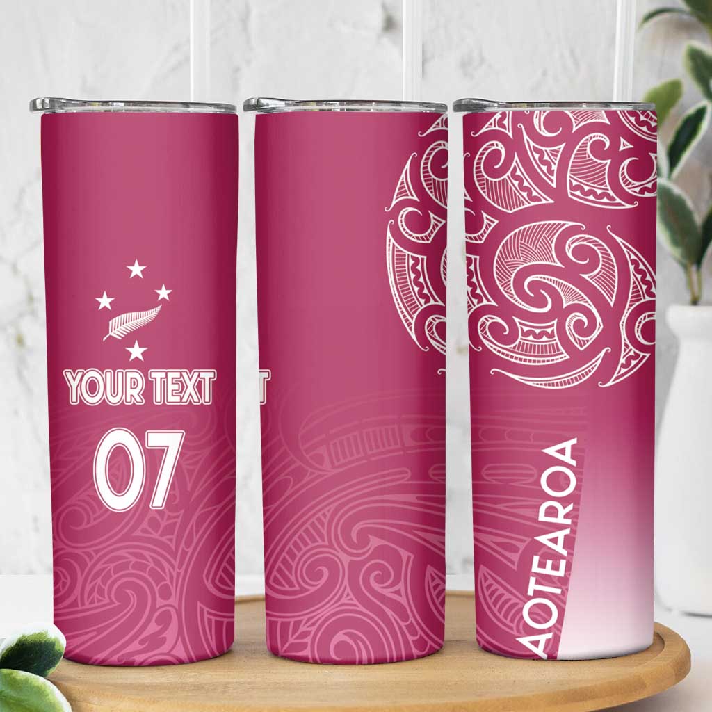 Personalised New Zealand Rugby Skinny Tumbler Aotearoa Champions - Pink Version LT7 - Polynesian Pride