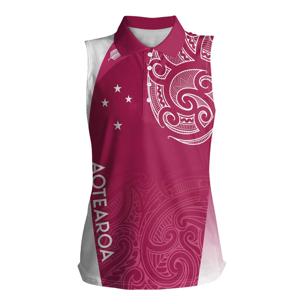 Personalised New Zealand Rugby Women Sleeveless Polo Shirt Aotearoa Champions - Pink Version LT7 Female Pink - Polynesian Pride