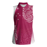 Personalised New Zealand Rugby Women Sleeveless Polo Shirt Aotearoa Champions - Pink Version LT7 Female Pink - Polynesian Pride