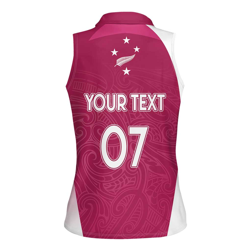 Personalised New Zealand Rugby Women Sleeveless Polo Shirt Aotearoa Champions - Pink Version LT7 - Polynesian Pride