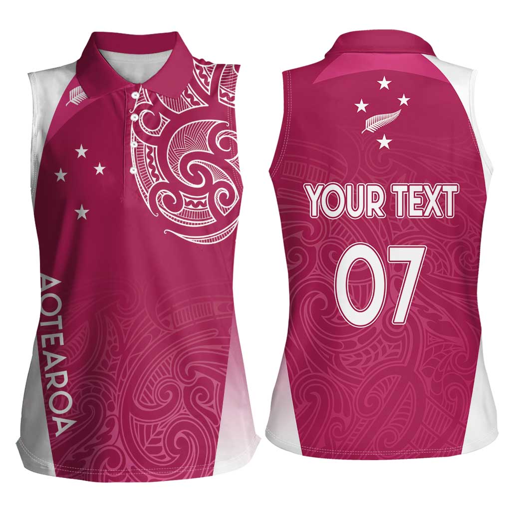Personalised New Zealand Rugby Women Sleeveless Polo Shirt Aotearoa Champions - Pink Version LT7 - Polynesian Pride