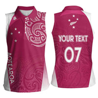 Personalised New Zealand Rugby Women Sleeveless Polo Shirt Aotearoa Champions - Pink Version LT7 - Polynesian Pride