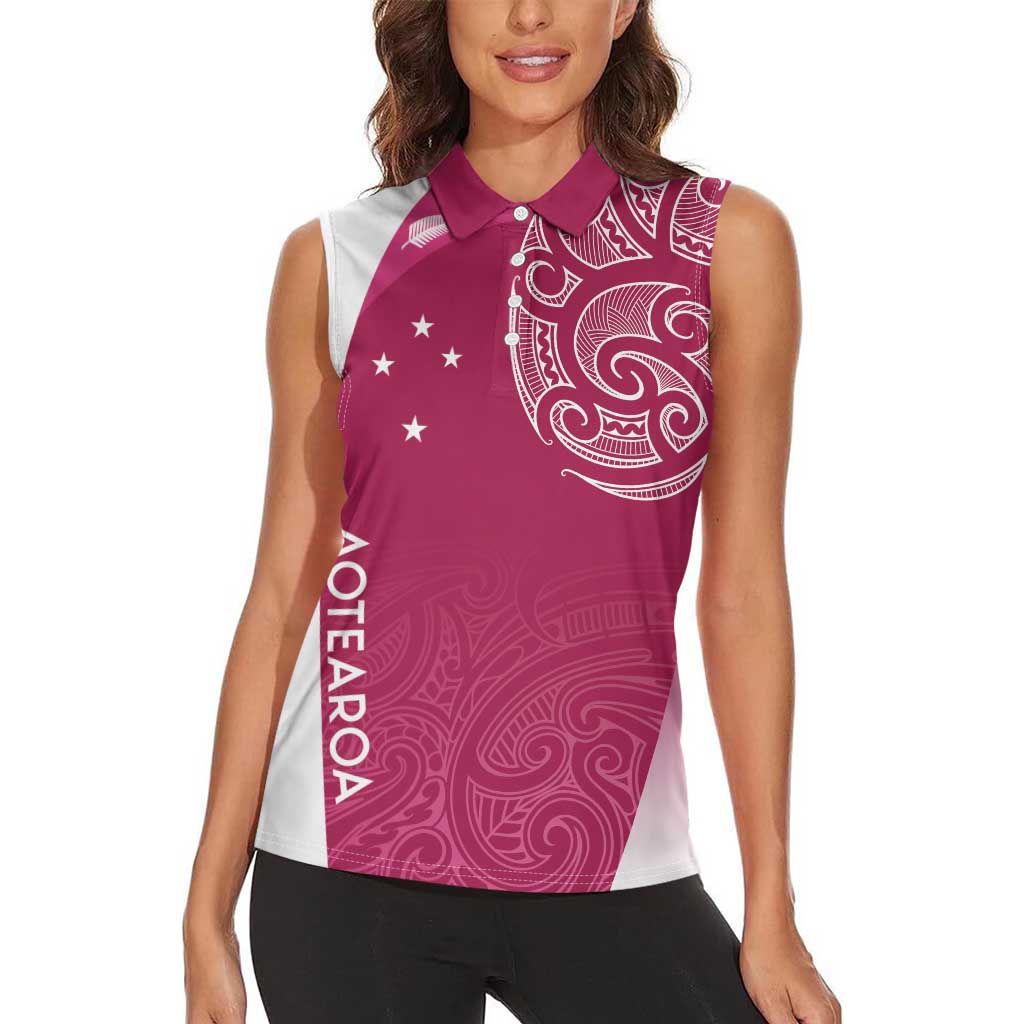 Personalised New Zealand Rugby Women Sleeveless Polo Shirt Aotearoa Champions - Pink Version LT7 - Polynesian Pride