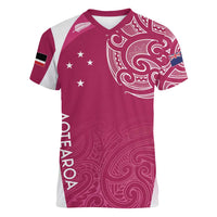 Personalised New Zealand Rugby Women V-Neck T-Shirt Aotearoa Champions - Pink Version LT7 Female Pink - Polynesian Pride