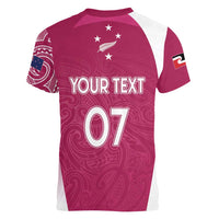 Personalised New Zealand Rugby Women V-Neck T-Shirt Aotearoa Champions - Pink Version LT7 - Polynesian Pride