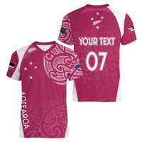 Personalised New Zealand Rugby Women V-Neck T-Shirt Aotearoa Champions - Pink Version LT7 - Polynesian Pride
