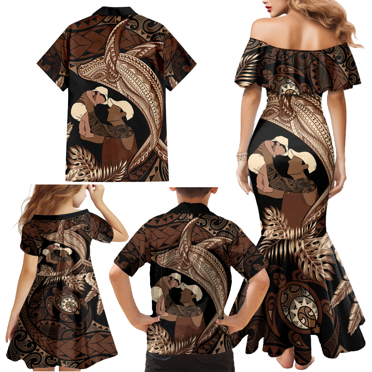 Father's Day Polynesian Pattern Family Matching Mermaid Dress and Hawaiian Shirt Tropical Humpback Whale LT7 - Polynesian Pride