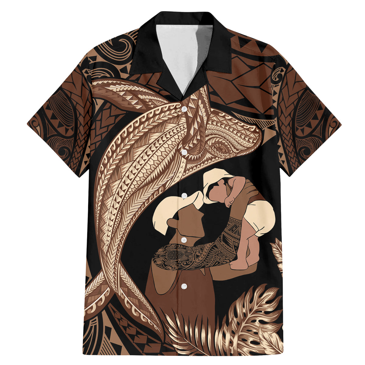 Father's Day Polynesian Pattern Family Matching Mermaid Dress and Hawaiian Shirt Tropical Humpback Whale LT7 Dad's Shirt - Short Sleeve Brown - Polynesian Pride