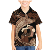 Father's Day Polynesian Pattern Family Matching Mermaid Dress and Hawaiian Shirt Tropical Humpback Whale LT7 Son's Shirt Brown - Polynesian Pride