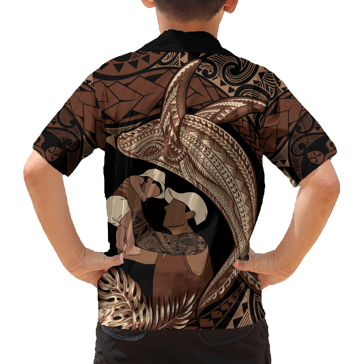 Father's Day Polynesian Pattern Family Matching Off The Shoulder Long Sleeve Dress and Hawaiian Shirt Tropical Humpback Whale LT7 - Polynesian Pride