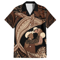 Father's Day Polynesian Pattern Family Matching Short Sleeve Bodycon Dress and Hawaiian Shirt Tropical Humpback Whale LT7 Dad's Shirt - Short Sleeve Brown - Polynesian Pride