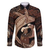 Father's Day Polynesian Pattern Family Matching Short Sleeve Bodycon Dress and Hawaiian Shirt Tropical Humpback Whale LT7 Dad's Shirt - Long Sleeve Brown - Polynesian Pride