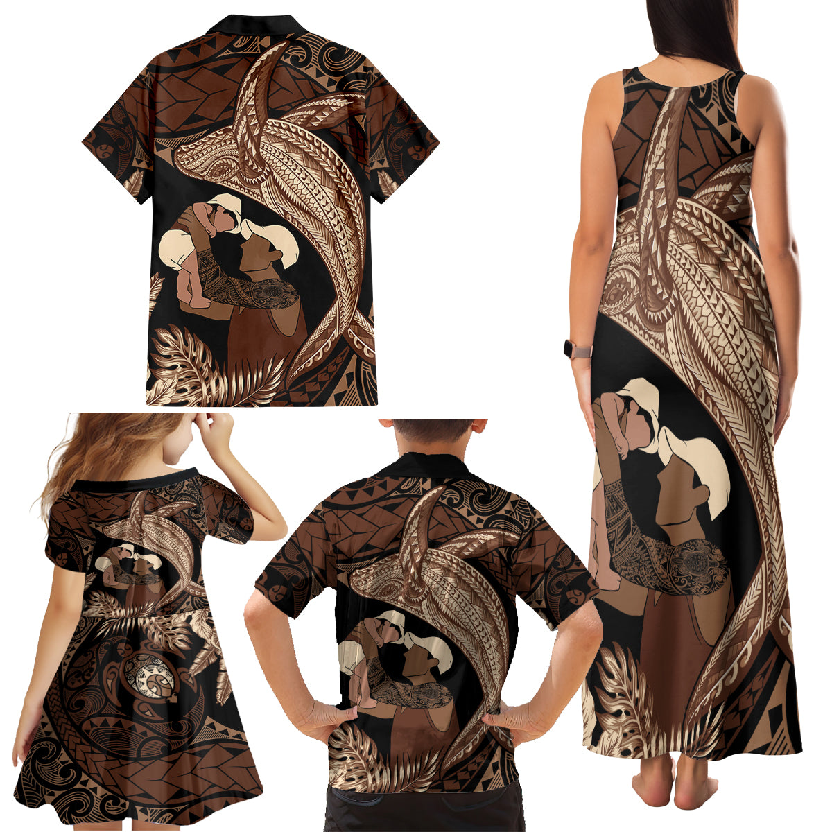 Father's Day Polynesian Pattern Family Matching Tank Maxi Dress and Hawaiian Shirt Tropical Humpback Whale LT7 - Polynesian Pride