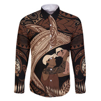 Father's Day Polynesian Pattern Family Matching Tank Maxi Dress and Hawaiian Shirt Tropical Humpback Whale LT7 Dad's Shirt - Long Sleeve Brown - Polynesian Pride