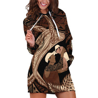 Father's Day Polynesian Pattern Hoodie Dress Tropical Humpback Whale LT7 Brown - Polynesian Pride
