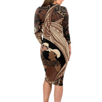 Father's Day Polynesian Pattern Long Sleeve Bodycon Dress Tropical Humpback Whale LT7 - Polynesian Pride