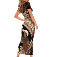 Father's Day Polynesian Pattern Short Sleeve Bodycon Dress Tropical Humpback Whale LT7 - Polynesian Pride