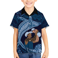 Father's Day Polynesian Pattern Family Matching Long Sleeve Bodycon Dress and Hawaiian Shirt Tropical Humpback Whale - Navy LT7 Son's Shirt Navy Blue - Polynesian Pride