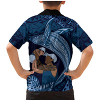 Father's Day Polynesian Pattern Family Matching Mermaid Dress and Hawaiian Shirt Tropical Humpback Whale - Navy LT7 - Polynesian Pride