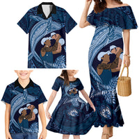 Father's Day Polynesian Pattern Family Matching Mermaid Dress and Hawaiian Shirt Tropical Humpback Whale - Navy LT7 - Polynesian Pride