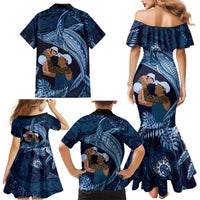 Father's Day Polynesian Pattern Family Matching Mermaid Dress and Hawaiian Shirt Tropical Humpback Whale - Navy LT7 - Polynesian Pride
