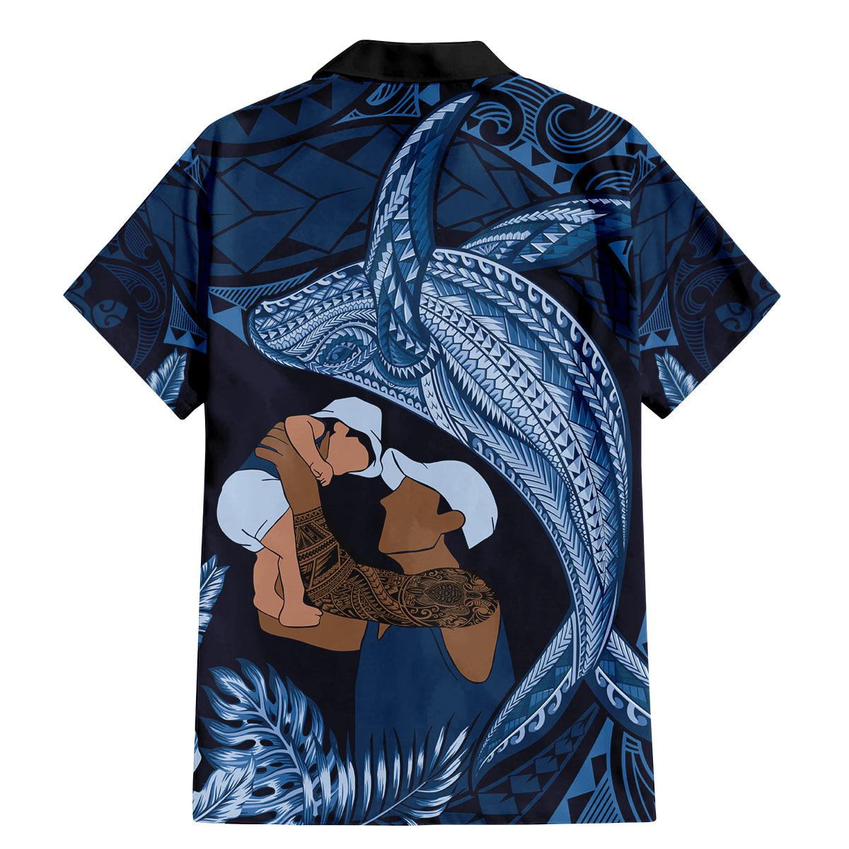 Father's Day Polynesian Pattern Family Matching Mermaid Dress and Hawaiian Shirt Tropical Humpback Whale - Navy LT7 - Polynesian Pride