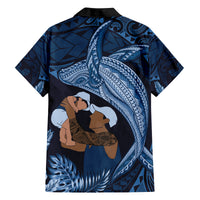 Father's Day Polynesian Pattern Family Matching Off Shoulder Short Dress and Hawaiian Shirt Tropical Humpback Whale - Navy LT7 - Polynesian Pride