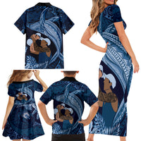 Father's Day Polynesian Pattern Family Matching Short Sleeve Bodycon Dress and Hawaiian Shirt Tropical Humpback Whale - Navy LT7 - Polynesian Pride