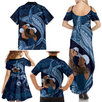Father's Day Polynesian Pattern Family Matching Summer Maxi Dress and Hawaiian Shirt Tropical Humpback Whale - Navy LT7 - Polynesian Pride