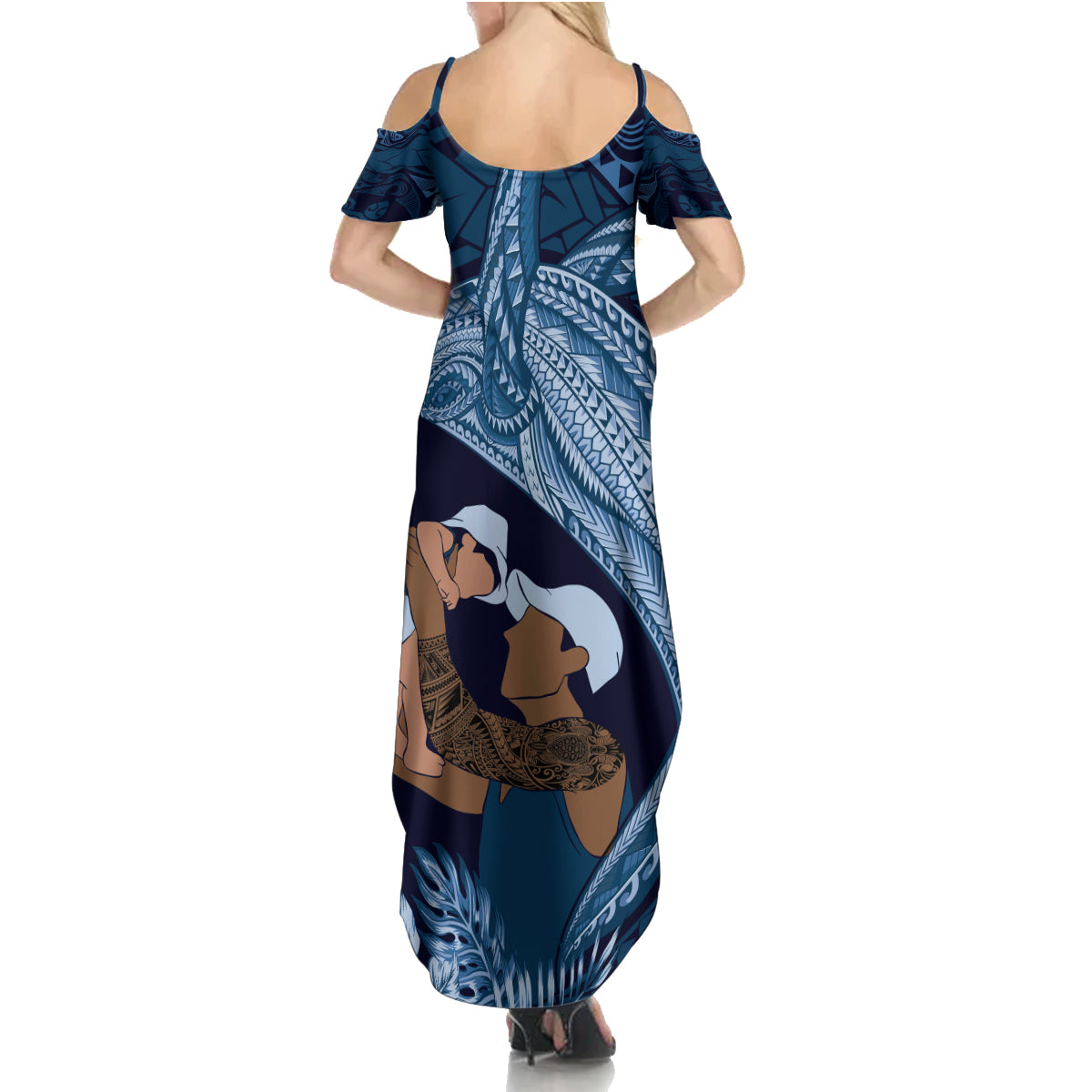 Father's Day Polynesian Pattern Family Matching Summer Maxi Dress and Hawaiian Shirt Tropical Humpback Whale - Navy LT7 - Polynesian Pride