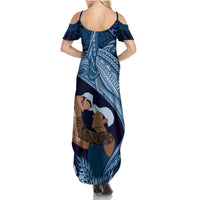 Father's Day Polynesian Pattern Family Matching Summer Maxi Dress and Hawaiian Shirt Tropical Humpback Whale - Navy LT7 - Polynesian Pride