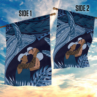Father's Day Polynesian Pattern Garden Flag Tropical Humpback Whale - Navy