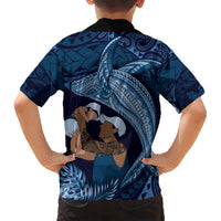 Father's Day Polynesian Pattern Kid Hawaiian Shirt Tropical Humpback Whale - Navy