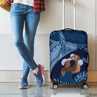Father's Day Polynesian Pattern Luggage Cover Tropical Humpback Whale - Navy