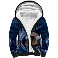 Father's Day Polynesian Pattern Sherpa Hoodie Tropical Humpback Whale - Navy LT7 Unisex Navy Blue - Polynesian Pride