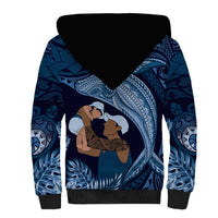 Father's Day Polynesian Pattern Sherpa Hoodie Tropical Humpback Whale - Navy LT7 - Polynesian Pride