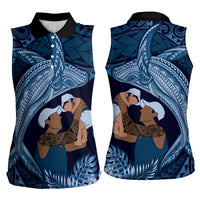 Father's Day Polynesian Pattern Women Sleeveless Polo Shirt Tropical Humpback Whale - Navy LT7 - Polynesian Pride