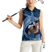 Father's Day Polynesian Pattern Women Sleeveless Polo Shirt Tropical Humpback Whale - Navy LT7 - Polynesian Pride