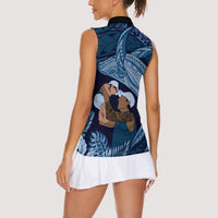 Father's Day Polynesian Pattern Women Sleeveless Polo Shirt Tropical Humpback Whale - Navy LT7 - Polynesian Pride