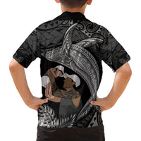 Father's Day Polynesian Pattern Family Matching Long Sleeve Bodycon Dress and Hawaiian Shirt Tropical Humpback Whale - Black LT7 - Polynesian Pride