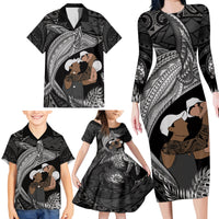 Father's Day Polynesian Pattern Family Matching Long Sleeve Bodycon Dress and Hawaiian Shirt Tropical Humpback Whale - Black LT7 - Polynesian Pride