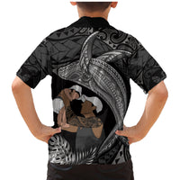 Father's Day Polynesian Pattern Family Matching Mermaid Dress and Hawaiian Shirt Tropical Humpback Whale - Black LT7 - Polynesian Pride