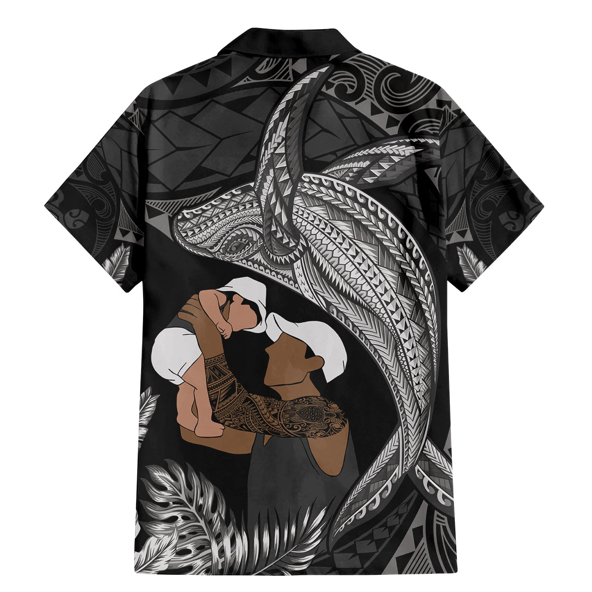 Father's Day Polynesian Pattern Family Matching Mermaid Dress and Hawaiian Shirt Tropical Humpback Whale - Black LT7 - Polynesian Pride