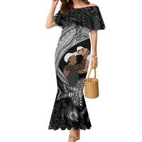 Father's Day Polynesian Pattern Family Matching Mermaid Dress and Hawaiian Shirt Tropical Humpback Whale - Black LT7 Mom's Dress Black - Polynesian Pride