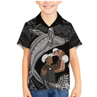 Father's Day Polynesian Pattern Family Matching Mermaid Dress and Hawaiian Shirt Tropical Humpback Whale - Black LT7 Son's Shirt Black - Polynesian Pride