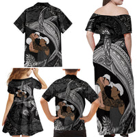 Father's Day Polynesian Pattern Family Matching Off Shoulder Maxi Dress and Hawaiian Shirt Tropical Humpback Whale - Black LT7 - Polynesian Pride