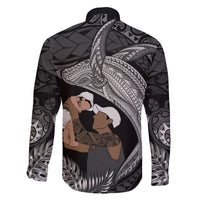 Father's Day Polynesian Pattern Family Matching Off Shoulder Maxi Dress and Hawaiian Shirt Tropical Humpback Whale - Black LT7 - Polynesian Pride