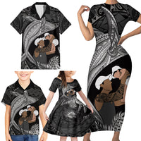 Father's Day Polynesian Pattern Family Matching Short Sleeve Bodycon Dress and Hawaiian Shirt Tropical Humpback Whale - Black LT7 - Polynesian Pride