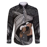 Father's Day Polynesian Pattern Family Matching Short Sleeve Bodycon Dress and Hawaiian Shirt Tropical Humpback Whale - Black LT7 Dad's Shirt - Long Sleeve Black - Polynesian Pride